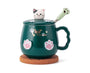 Ceramic Cat Mug with Lid and Spoon: Green
 thumbnail 1