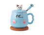 Ceramic Cat Mug with Lid and Spoon: Blue
 thumbnail 1